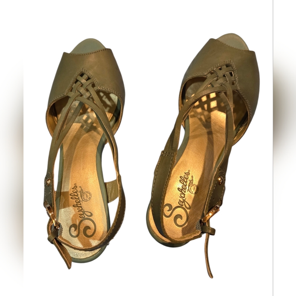 Seychelles - Olive Green Strappy Peep-toe Slingback 3" High Heels Sandals - Picture 7 of 10